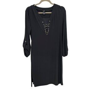 Soho Apparel Gray Tunic Dress W/ Chain Detail & Roll-Up‎ Sleeves Womens M Office